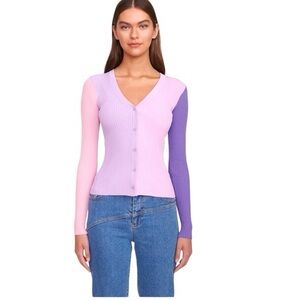 STAUD Cargo Ribbed Knit Colorblock Cardigan